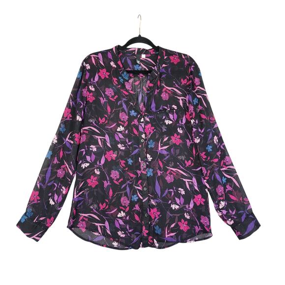 Kut From The Kloth Womens Button Up Blouse Size XL Sheer Dark Romantic Flowy - Picture 1 of 10